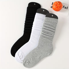 3 Pairs Solid Socks Comfy & Breathable All match Socks Women's Stockings