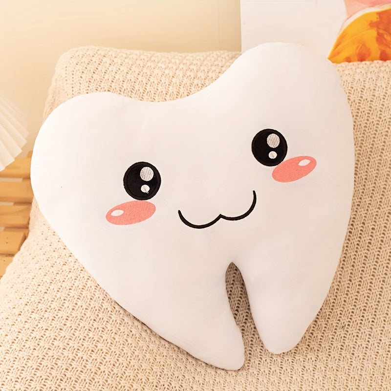 Tooth Shaped Plush Toy with Expressive Faces Earthy Yellow Mixed Color