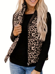 Leopard Print Zip Up Vest Women's Clothing