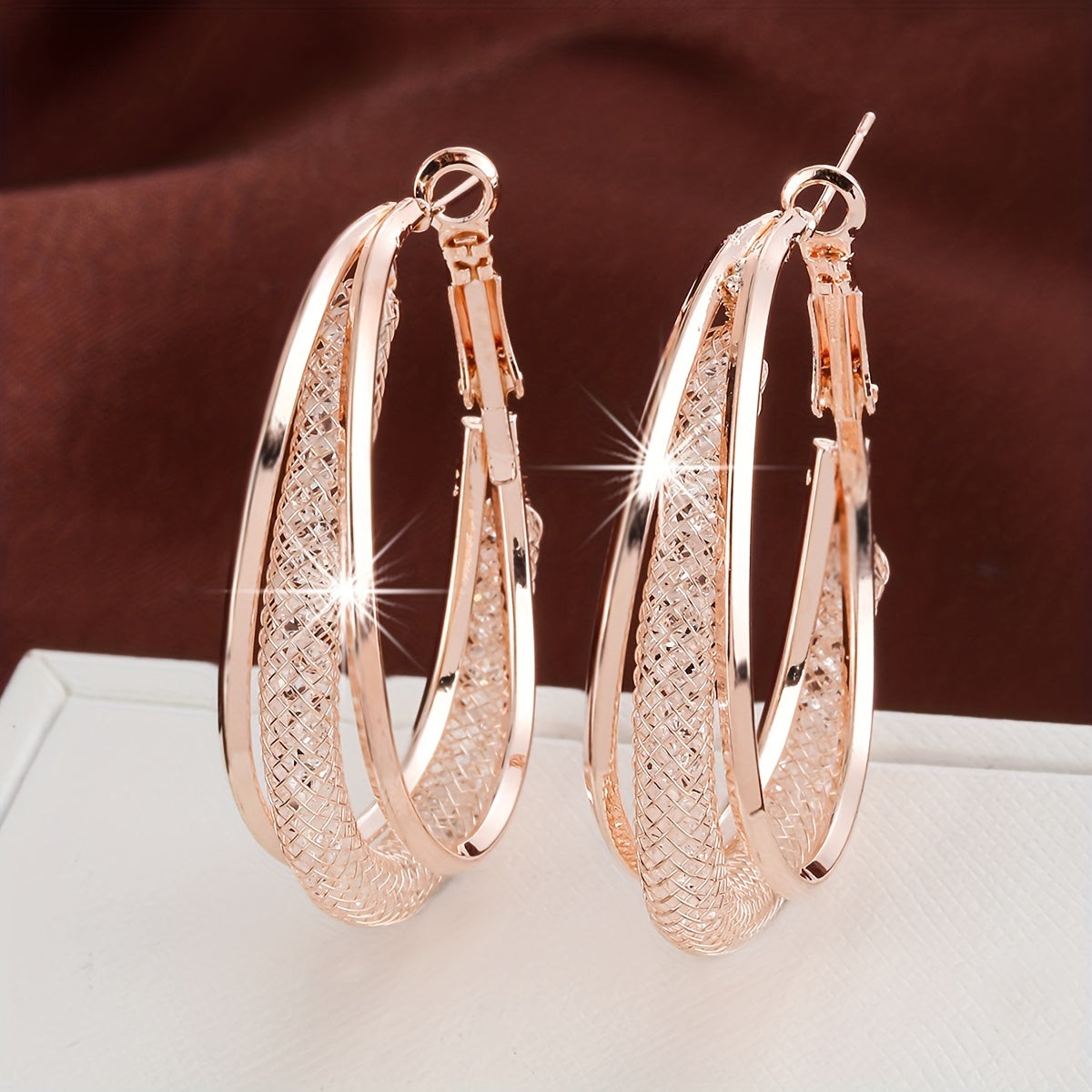Twisted Hoop Earrings with Zircon Inlay for Pierced Ears