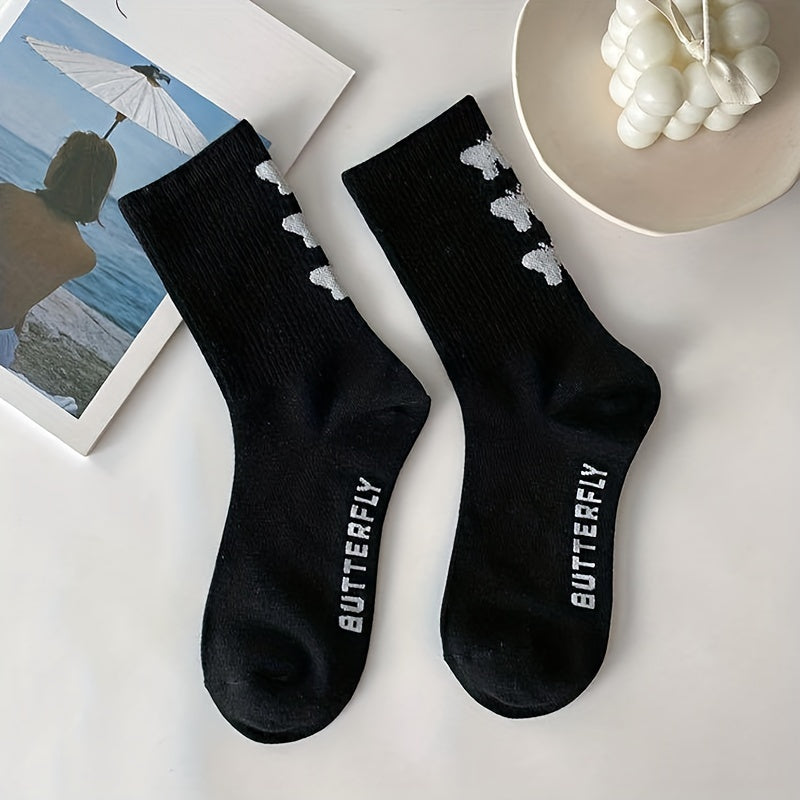 6 Pairs Butterfly Print Mid Tube Socks for Women