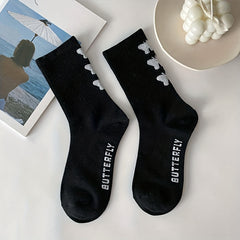 6 Pairs Butterfly Print Mid Tube Socks for Women