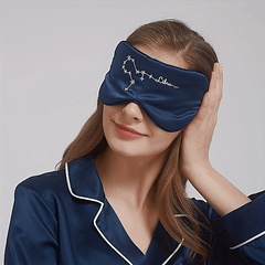 Navy Zodiac Constellation Silk Eye Mask Embroidered Dual Side