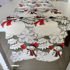 Polyester Snowman Table Runner Merry Christmas Embroidered Print