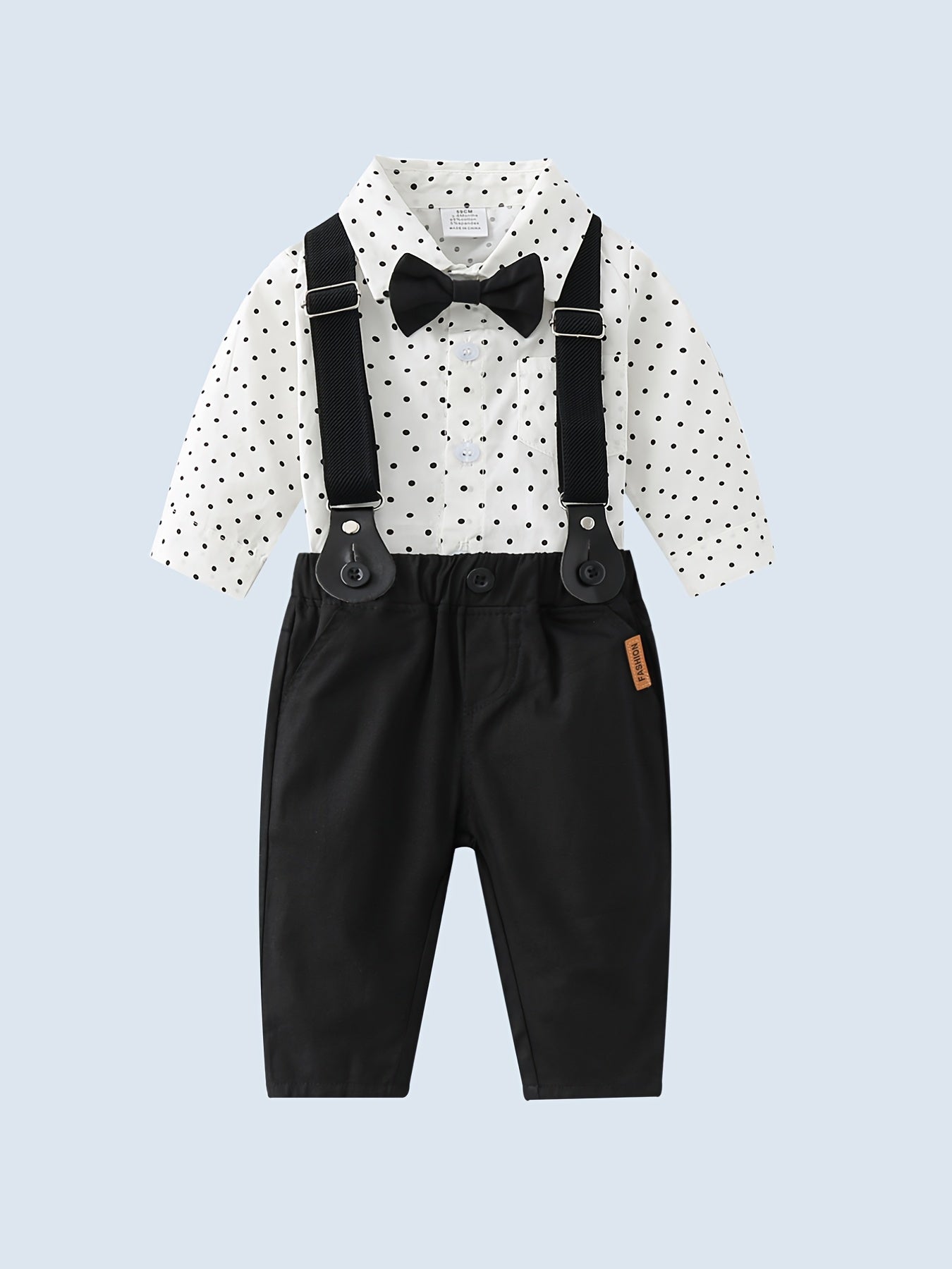 2pcs Baby Boys Polka Dot Long Sleeve Gentleman Outfit Clothes