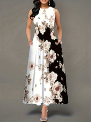 Colorblock Floral Print Maxi Tank Dress