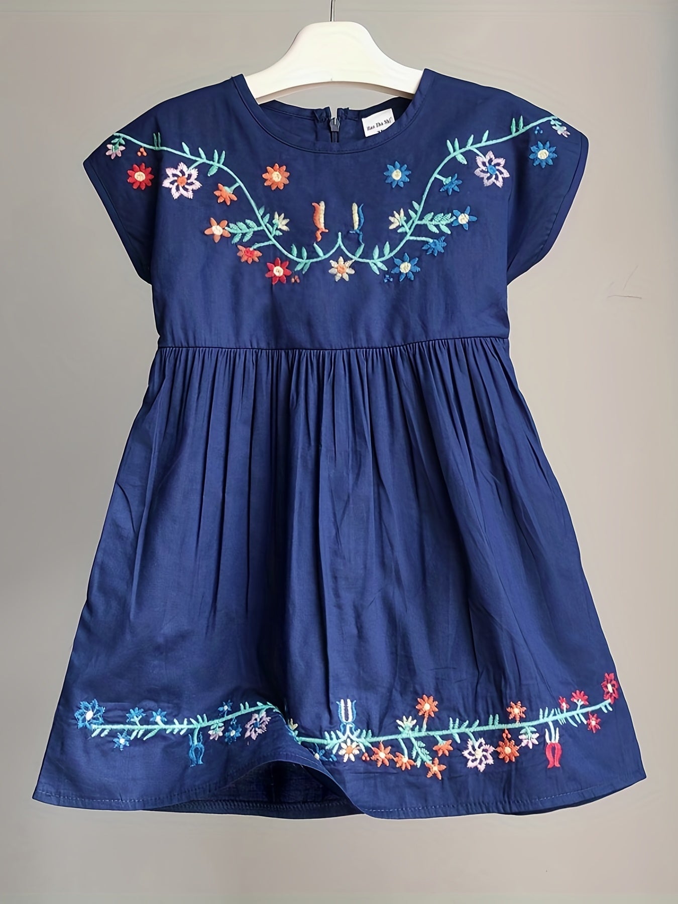 Toddler Girls Flowers Embroidered Batwing Sleeve Cotton Princess Dress