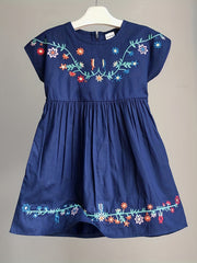 Toddler Girls Flowers Embroidered Batwing Sleeve Cotton Princess Dress