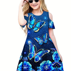 Sequin Butterfly Cold Shoulder Dress for Girls