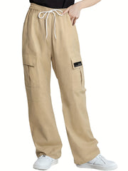 Kids Wide Leg Cargo Pants w/ Drawstring & Pockets