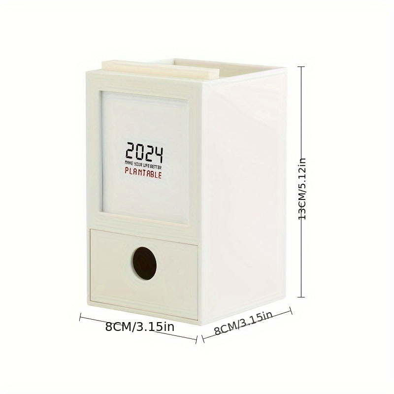 Creative Pen Holder Desk Calendar Office Desktop Storage Box