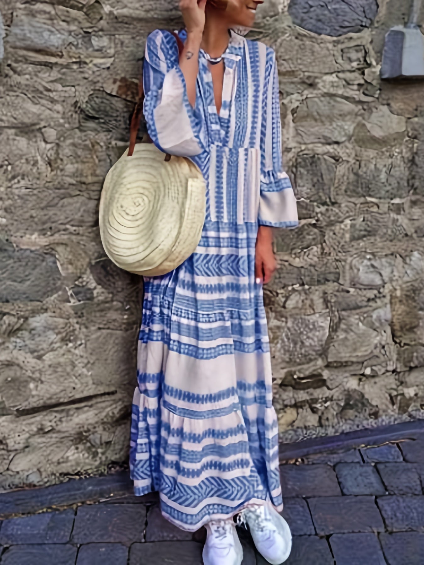 Colorblock Bell Sleeve Maxi Dress