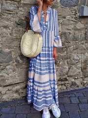 Colorblock Bell Sleeve Maxi Dress