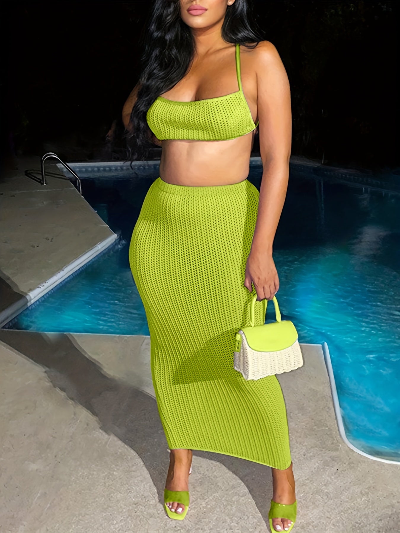 Cropped Vest & Pencil Skirt Set Tie Back High Waist Outfit Women's Clothing
