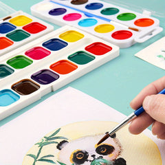 Watercolor Pigments Set in Plastic Box with Brush - Ideal for Watercolor A