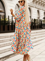 Floral Print Long Sleeve Midi Shirt Dress