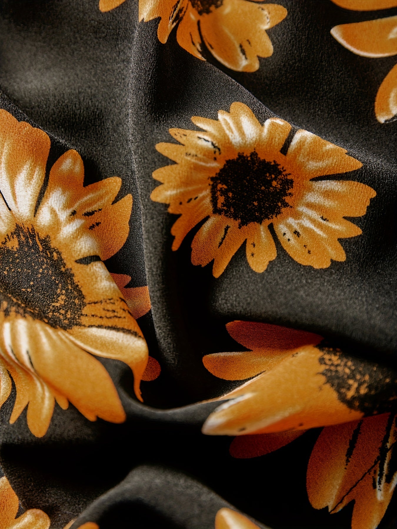 Sunflower Print Tie Waist Shorts for Spring & Summer