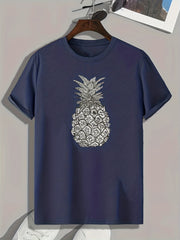 Men's Pineapple Print Graphic Tee for Summer