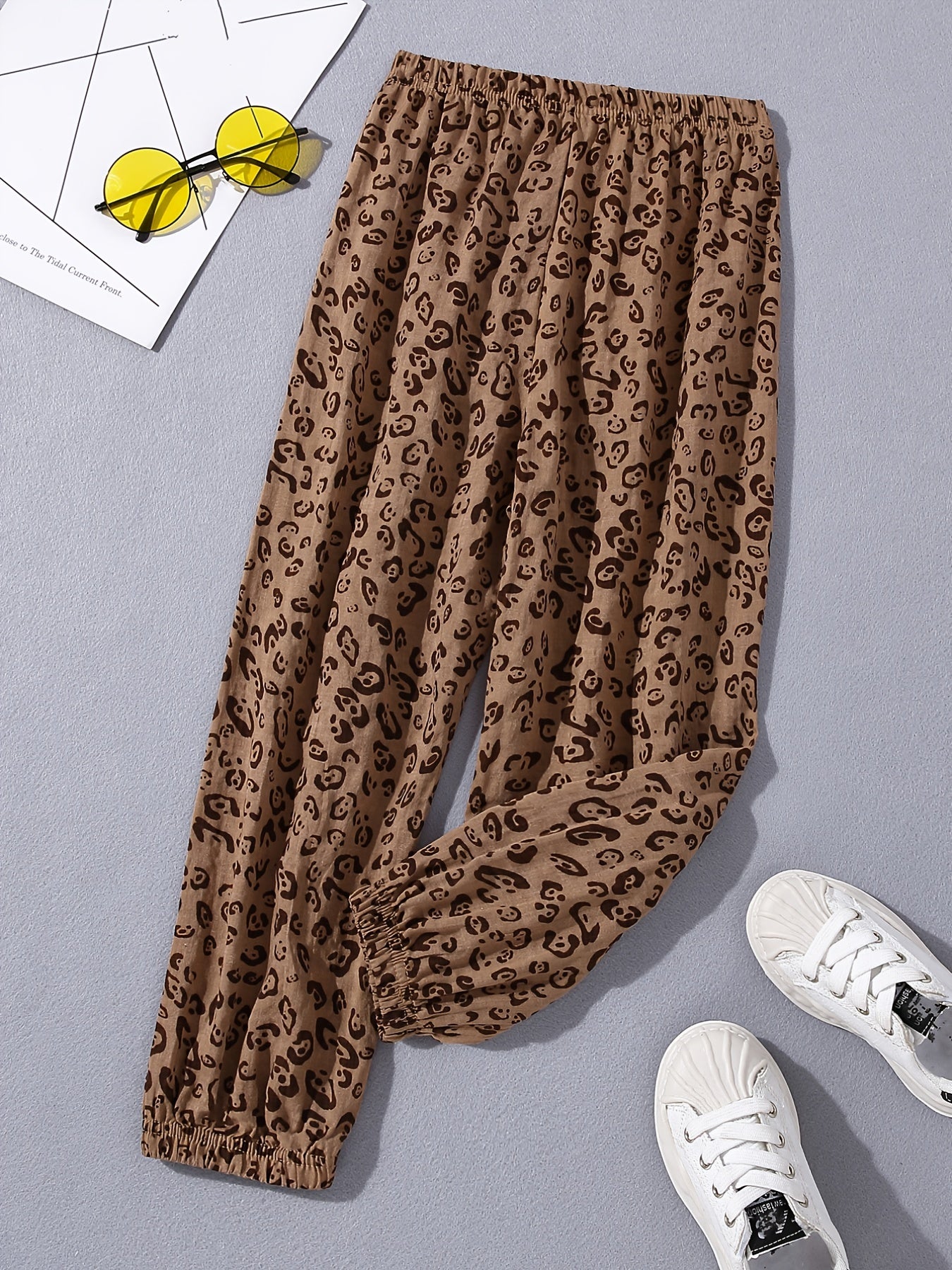 Leopard Print Elastic Waist Pants for Girls