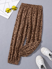Leopard Print Elastic Waist Pants for Girls