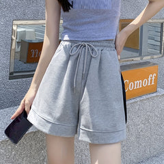 High Waist Drawstring Shorts Wide Leg