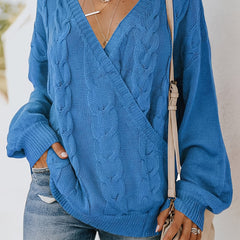 Solid Cable Lantern Sleeve Sweater
