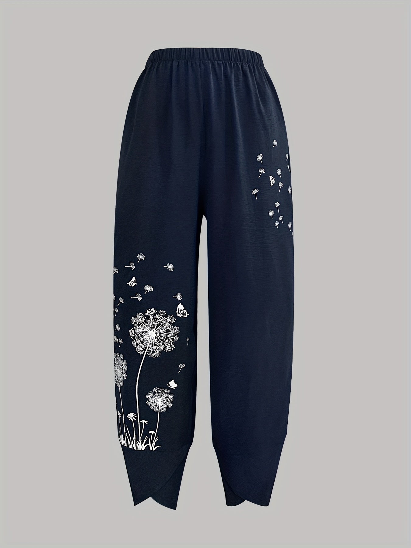 Dandelion & Butterfly Print Pants Casual Loose Elastic Waist Pants