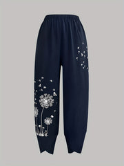 Dandelion & Butterfly Print Pants Casual Loose Elastic Waist Pants