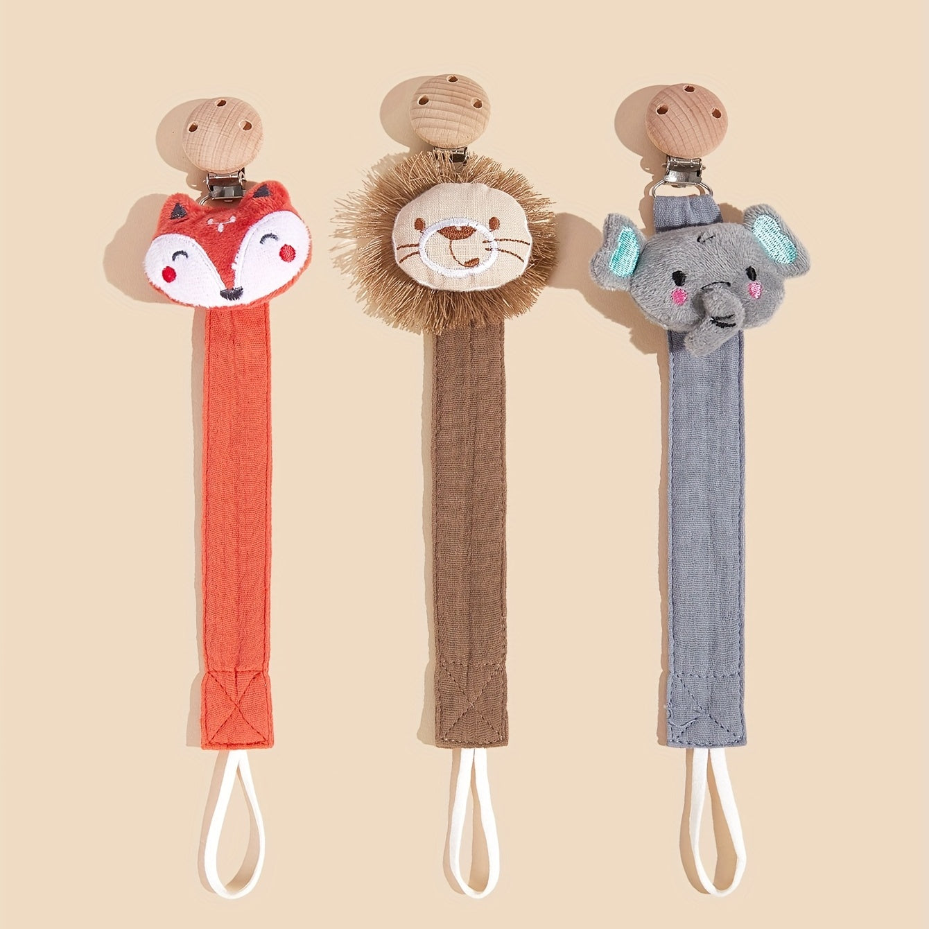 Elephant Pacifier Holder Wooden Clip Baby Teething Toy Cotton Fabric Pacifier Ho