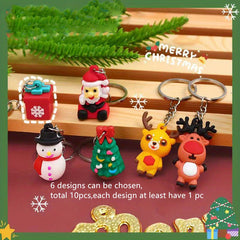 10pcs Cartoon 3D Christmas Key Chain Santa Claus Keychain Pendant