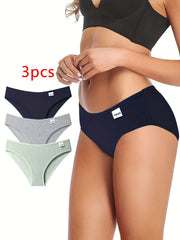 3 Pcs Solid Ribbed Briefs Seamless Stretch Panties Women's Lingerie