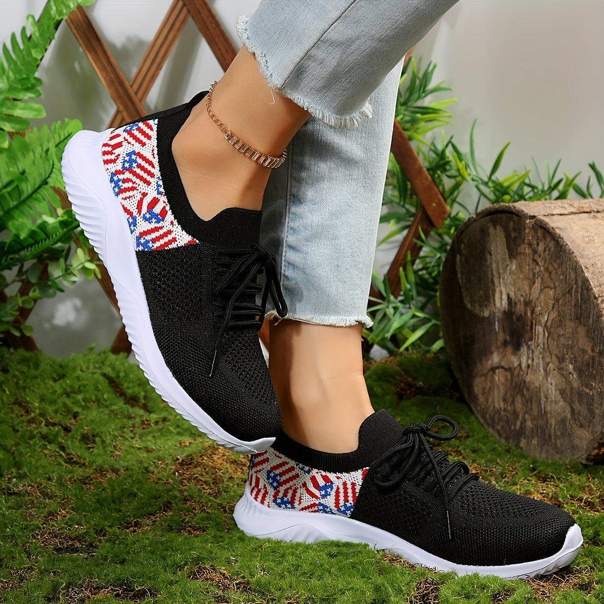 Women's Flag Pattern Walking Shoes Breathable Mesh Sneakers