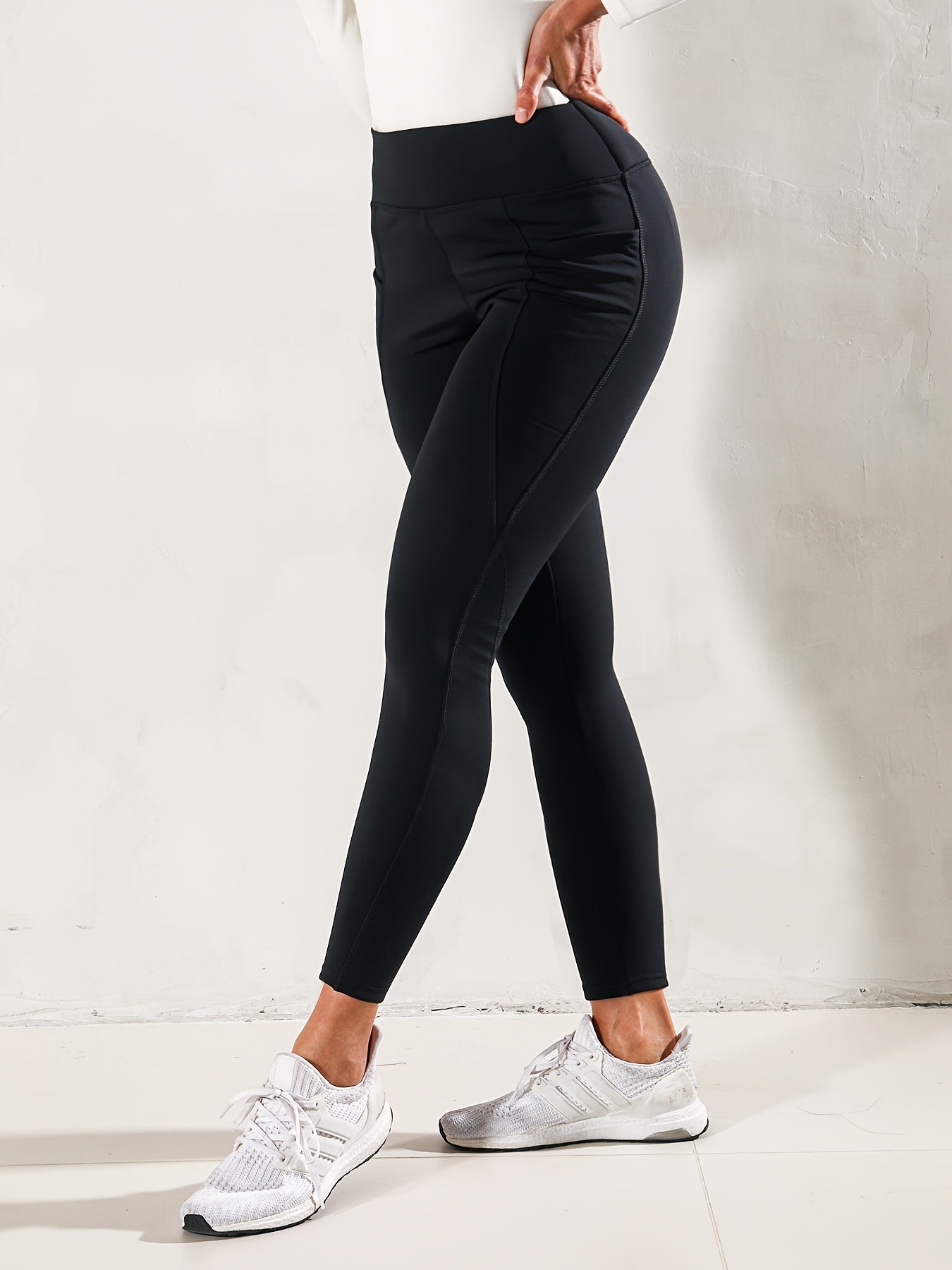 3pcs Fleece Lined Yoga Pants With Pocket Solid Running Sports Warm Tight Pants