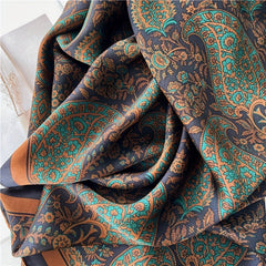 Paisley Print Silk Square Scarf Vintage Satin Shawl