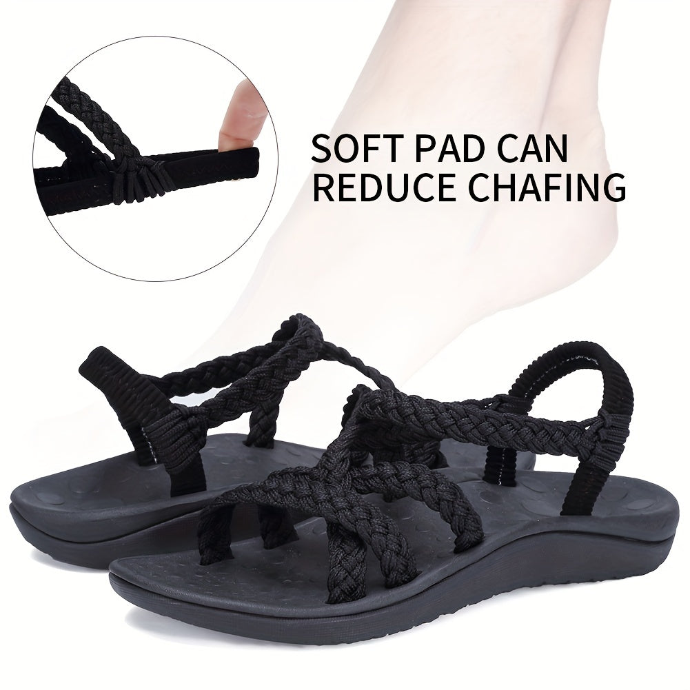 Knit Round Open Toe Sport Sandals Flat Quick Dry Soft Comfortable Slides