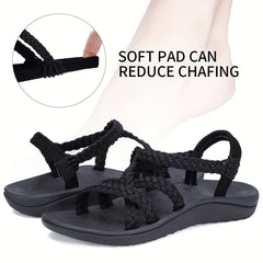 Knit Round Open Toe Sport Sandals Flat Quick Dry Soft Comfortable Slides