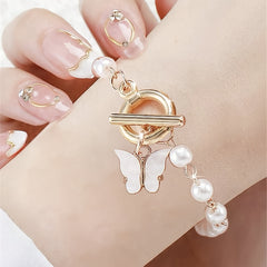 Floral Dial Quartz Watch & Butterfly Charm Bracelet Set