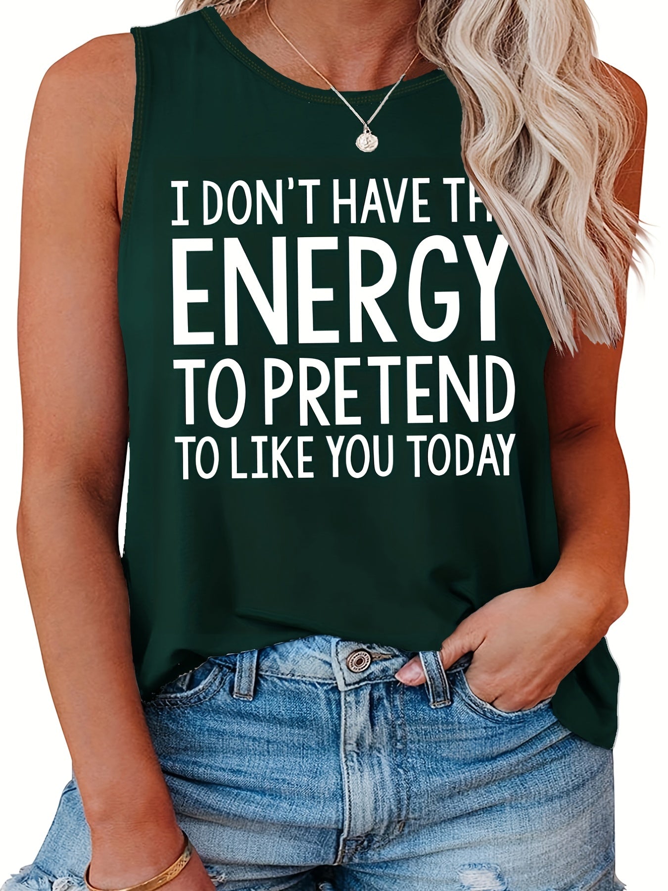 Letter Print Round Neck Tank Top