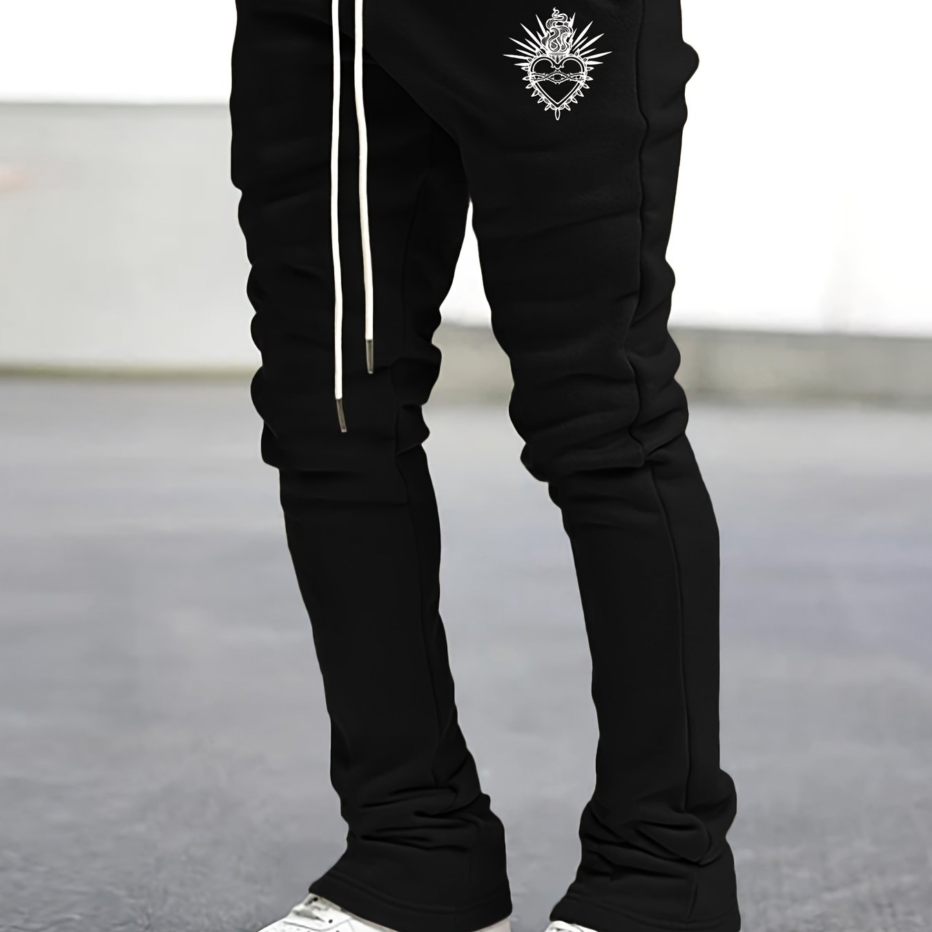 Heart Pattern Flared Trousers Men s Casual Street Style Joggers