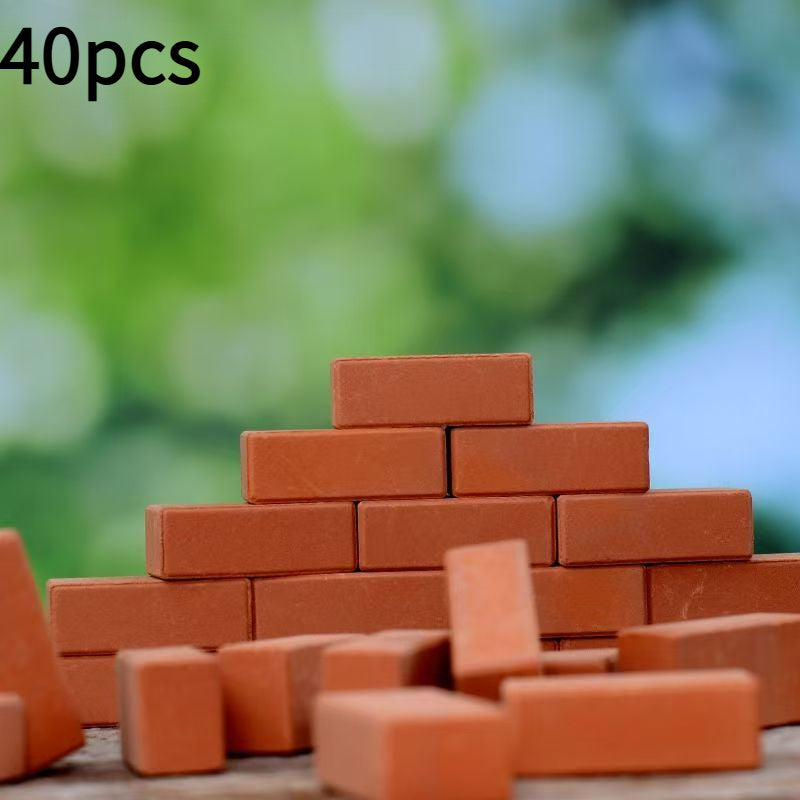 40pcs 1:16 Scale Red Bricks Dollhouse & Mini Garden Building Blocks