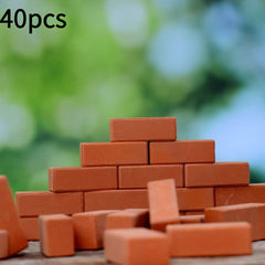 40pcs 1:16 Scale Red Bricks Dollhouse & Mini Garden Building Blocks