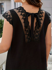 Lace Cap Sleeve Round Neck Mini Dress