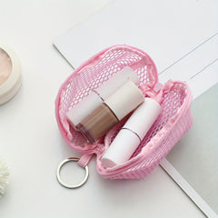5Pcs Mesh Makeup Sponge Holder Small Zipper Makeup Pouch Bags With Keychain