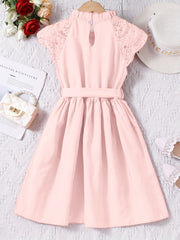 Girls Lace Princess Dress Frill Trim Neck Party Beach Vacation Summer Cloth