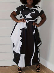 Tie Dye Print Maxi Dress Short Sleeve With Pocket