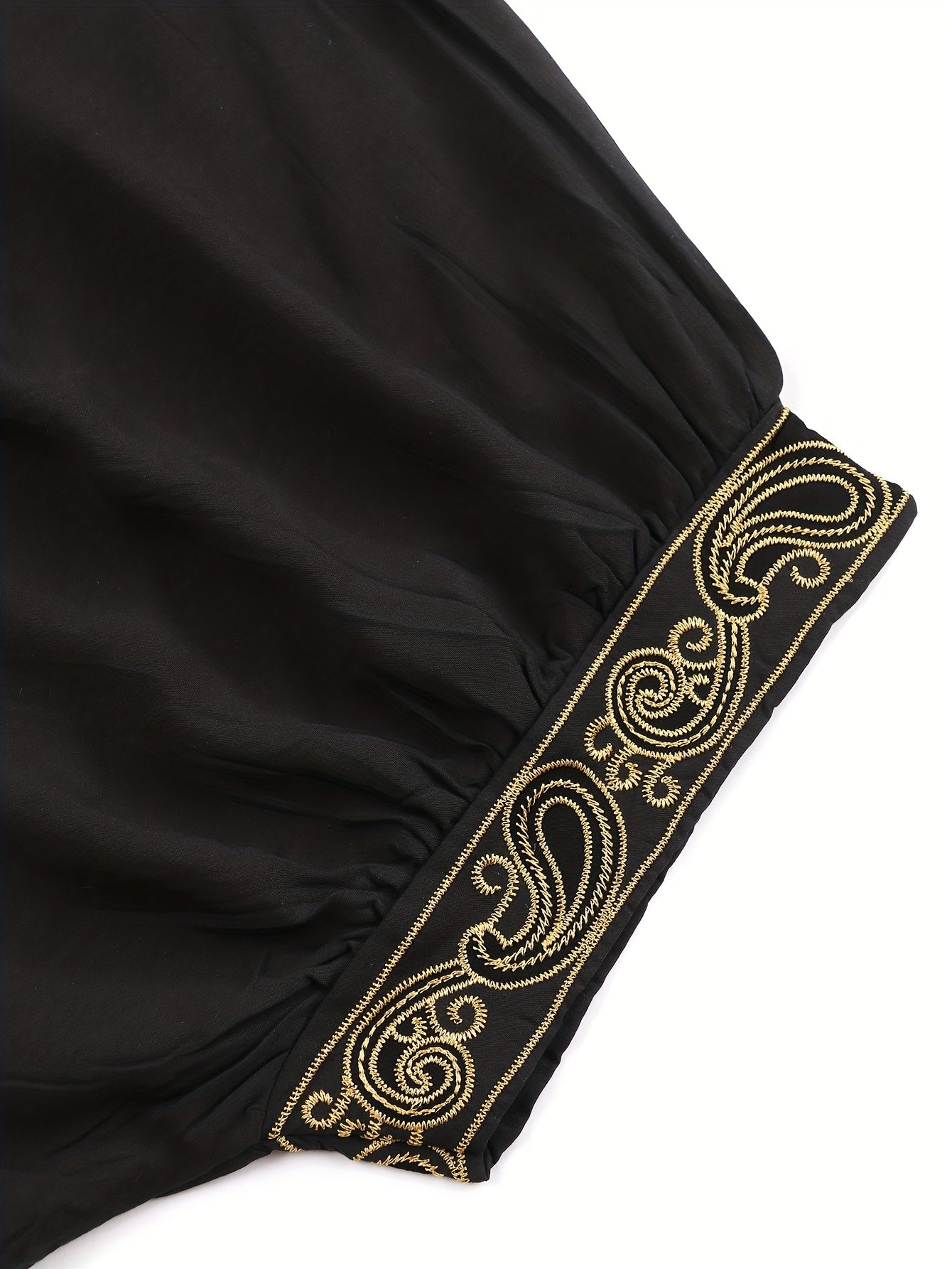 Boho Kaftan Dress Women's Plus Golden Embroidered V Neck