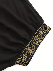 Boho Kaftan Dress Women's Plus Golden Embroidered V Neck