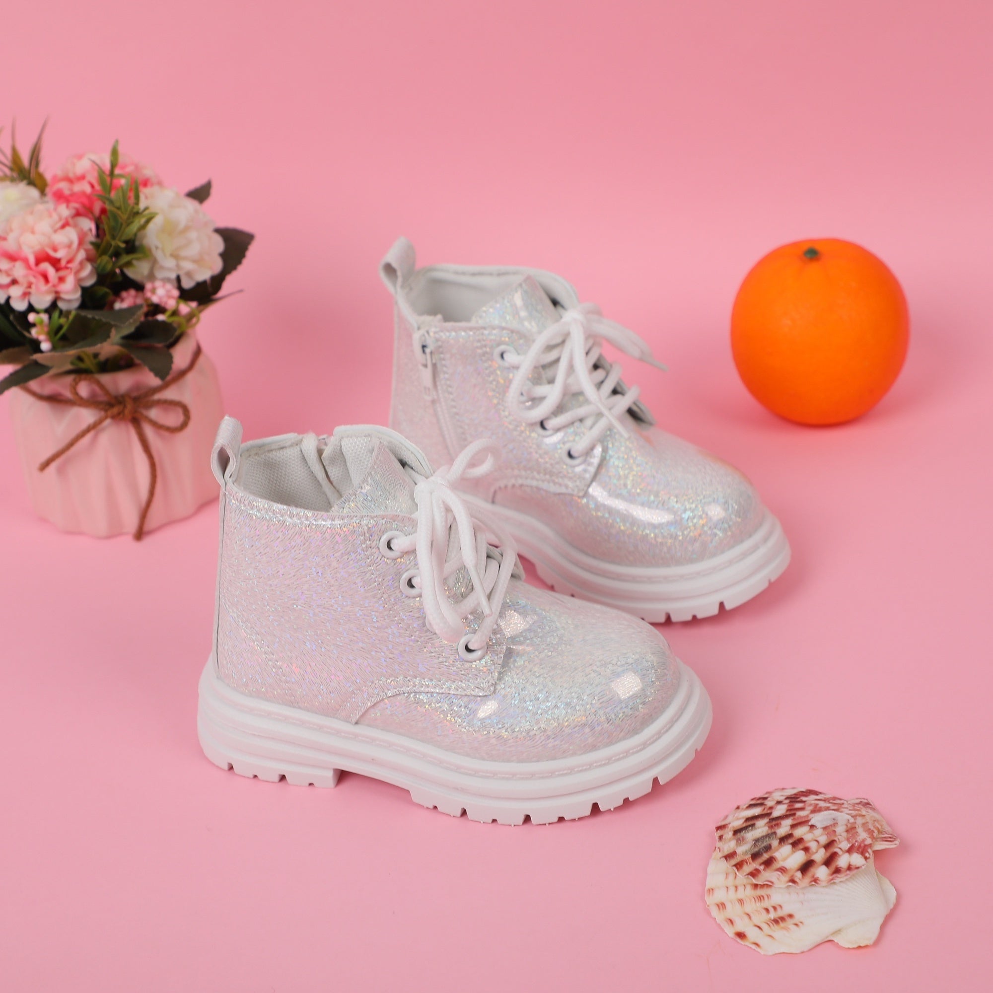Girls Ankle High Casual Boots, Non Slip Rubber Sole, Easy Zip Up, Moire Pattern