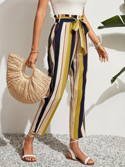 High Waist Belted Printed Casual Pants