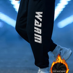 Men's Winter Fleece Sweatpants Loose Fit Alphabet Print Jogger Pants